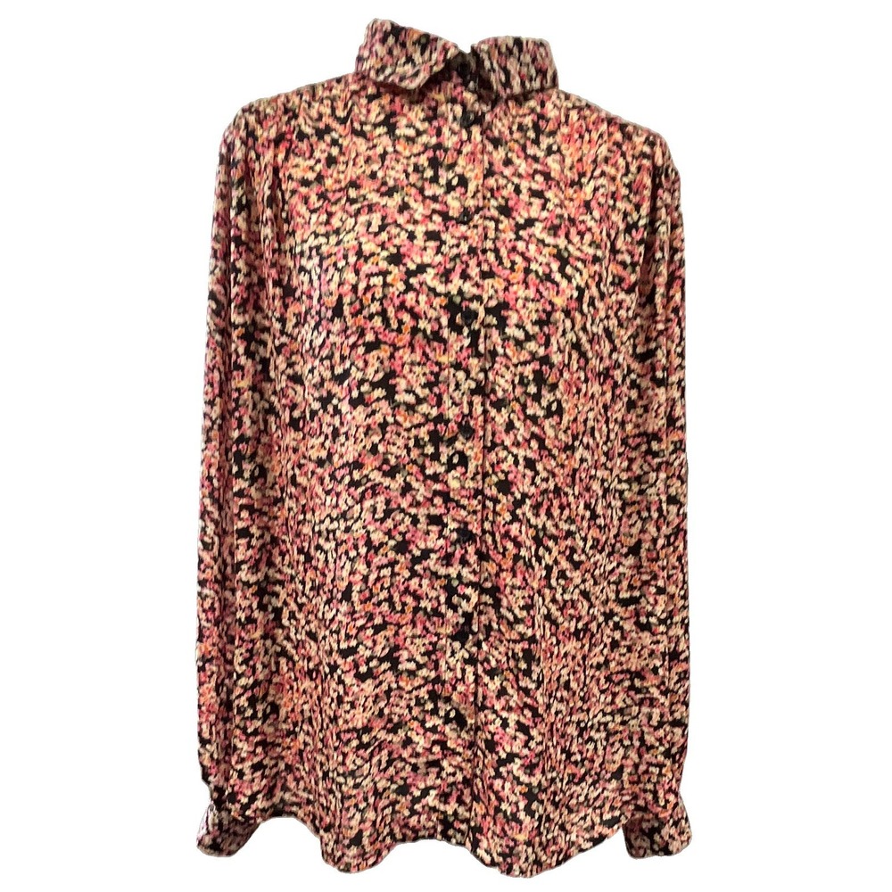 H&M Womens Floral Button Down Blouse Long Sleeve Pink Orange Black Size Large - Picture 2 of 5